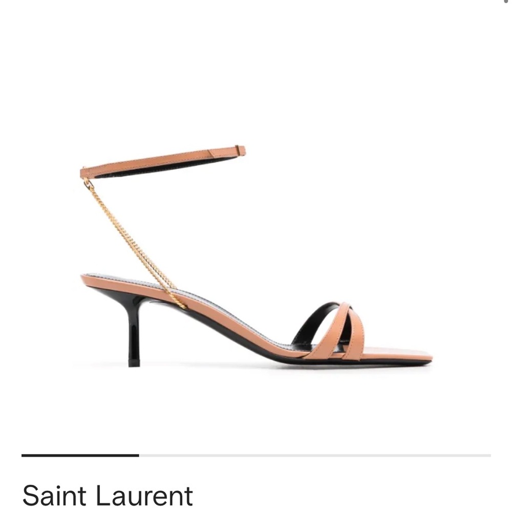 Saint Laurent Melody Chain Sandals Tan Leather Square Toe Heels